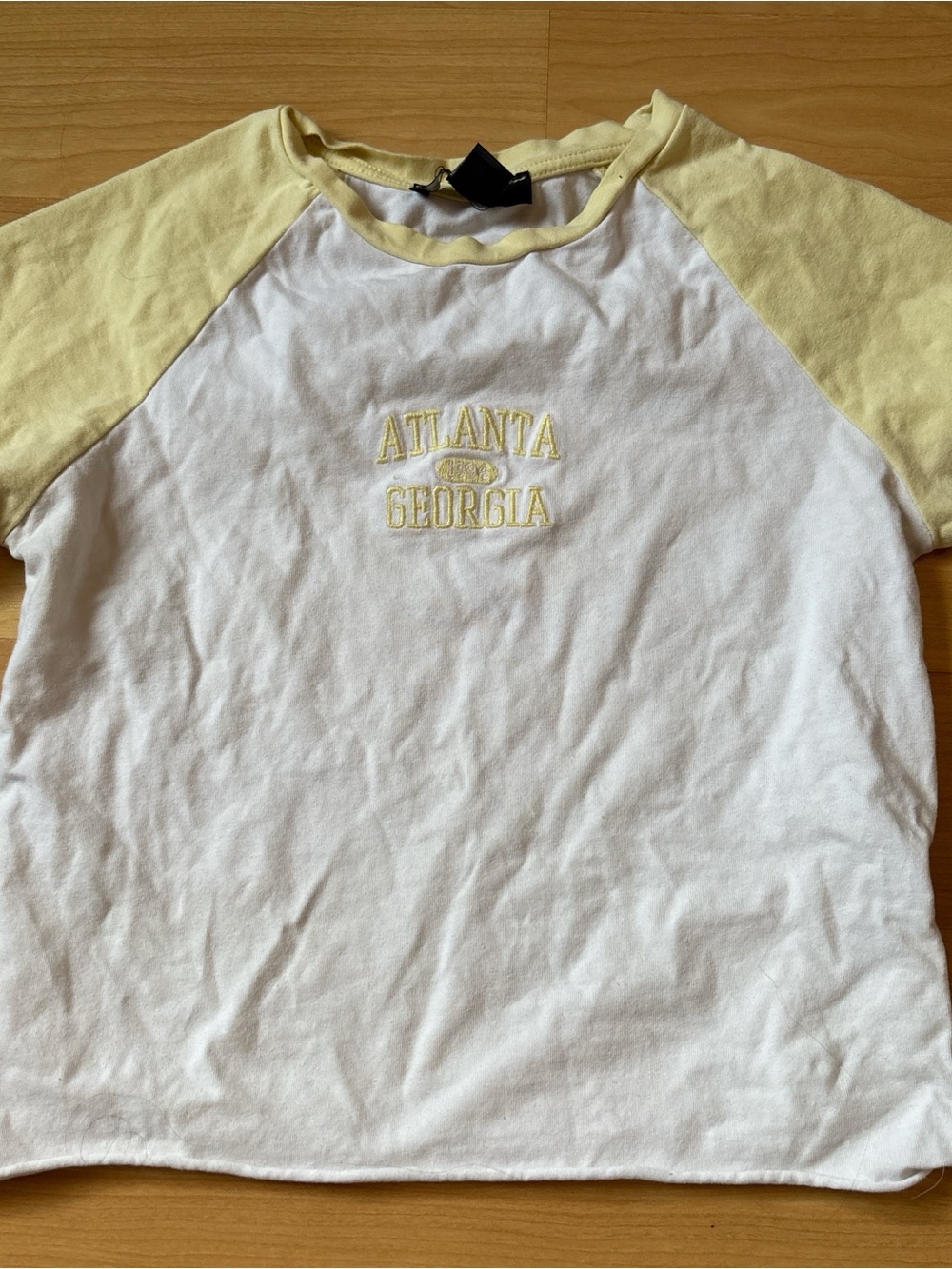 Primark White and Light Yellow Raglan Crop Top